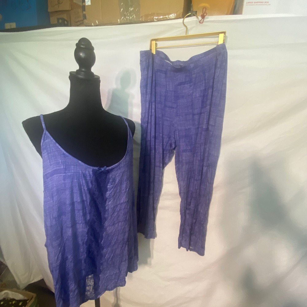 Ambrielle Purple Crosshatch Pajama Set 2pc Cami and Pants Plus Size 1X NWT‎